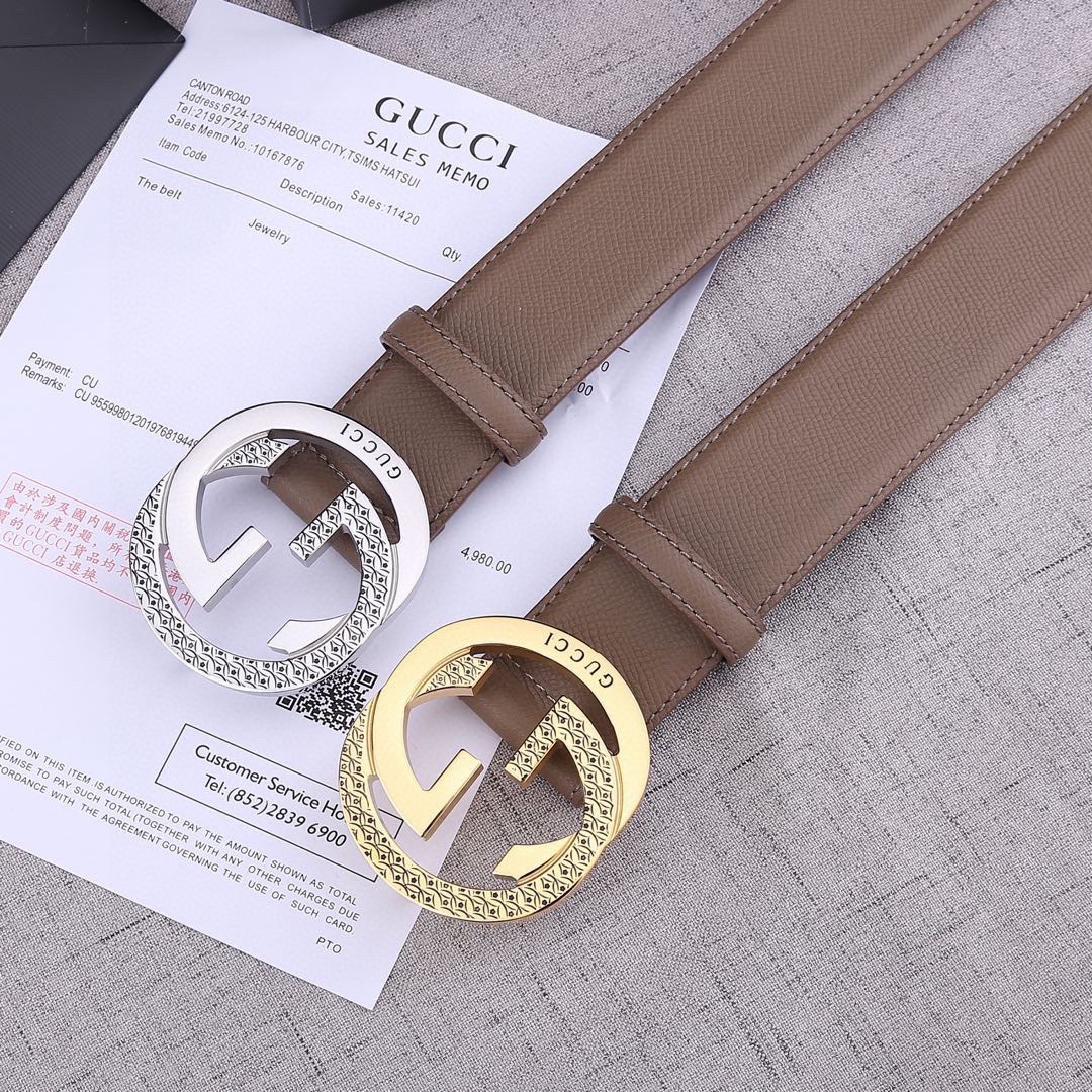 宽度4.0 cm GUCCI 加厚钢扣/双面头层手掌纹、采用精挑细选进口顶级牛皮，手感柔软细腻！品质保证