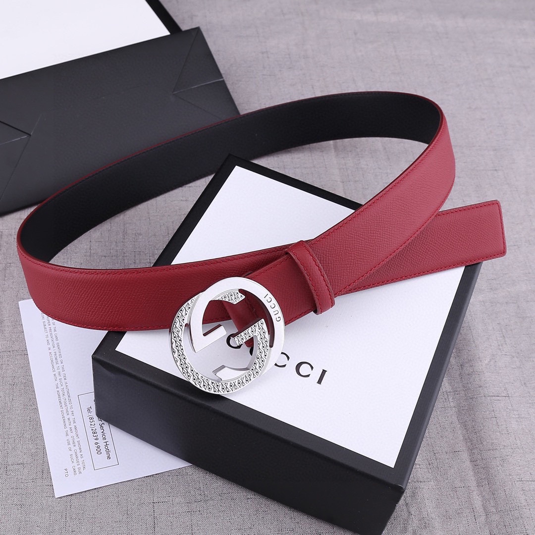 宽度4.0 cm GUCCI 加厚钢扣/双面头层手掌纹、采用精挑细选进口顶级牛皮，手感柔软细腻！品质保证