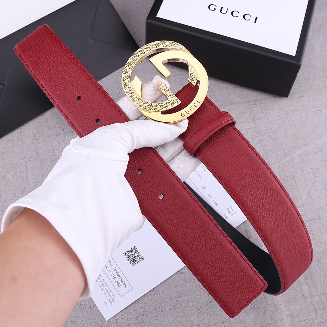 宽度4.0 cm GUCCI 加厚钢扣/双面头层手掌纹、采用精挑细选进口顶级牛皮，手感柔软细腻！品质保证