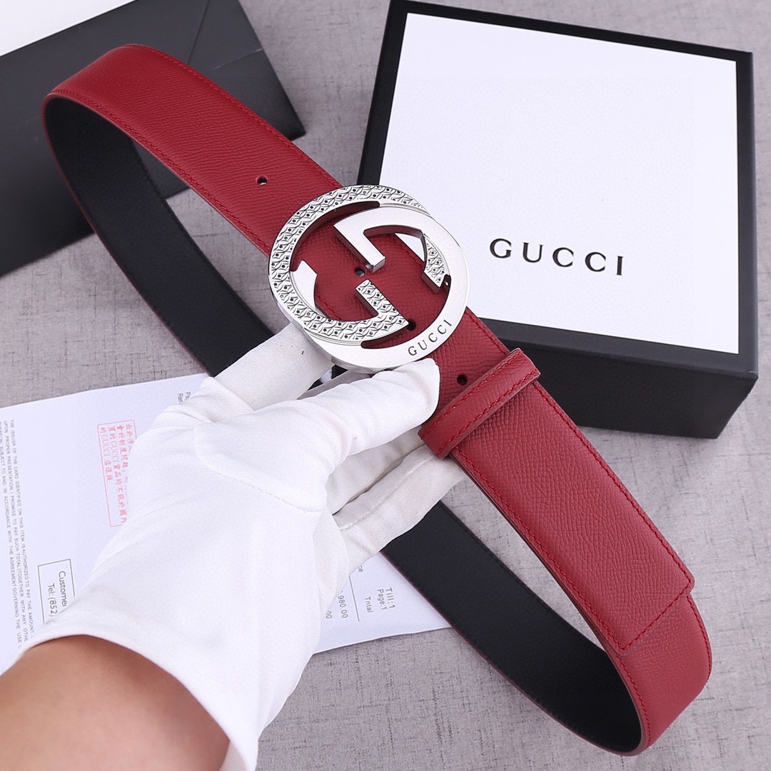 宽度4.0 cm GUCCI 加厚钢扣/双面头层手掌纹、采用精挑细选进口顶级牛皮，手感柔软细腻！品质保证