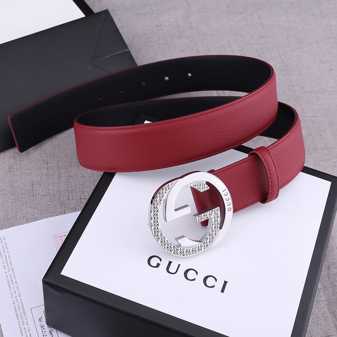 宽度4.0 cm GUCCI 加厚钢扣/双面头层手掌纹、采用精挑细选进口顶级牛皮，手感柔软细腻！品质保证