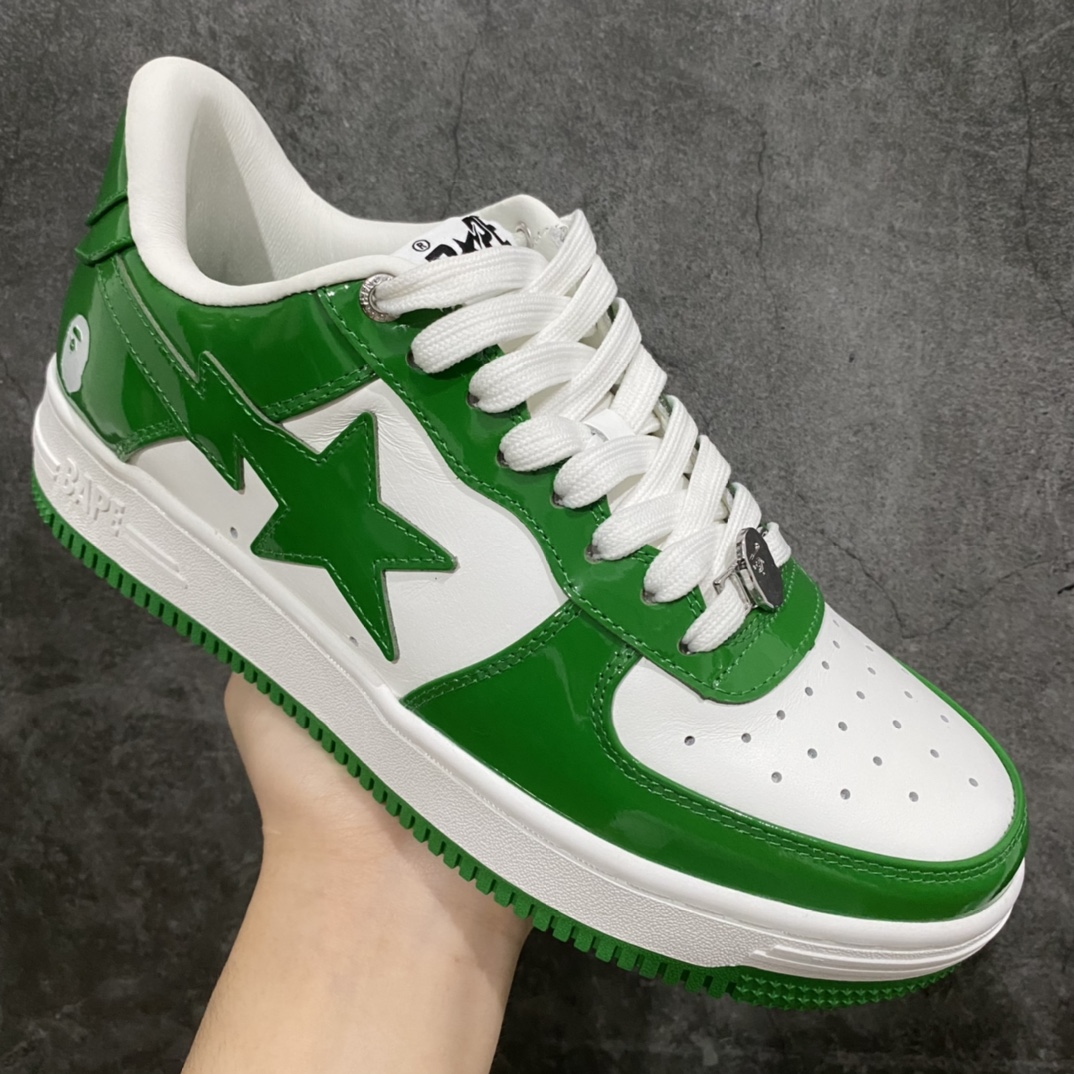 图片[4]-M版纯原 Bape Sta To Low 猿人头低帮运动休闲板鞋 白绿漆皮 市售最高版本 原鞋开发 匠心打造 开发时长超过半年 鞋面内里均采用市场最好的头层牛皮 原数据进口机台高频印压LOGO 中底嵌入Ortholite缓震材质 全套包装 包含猿人logo定制防尘袋 定制迷彩鞋垫一副 尺码：36 38 40 41 42 42.5 43 44 45-选品中心