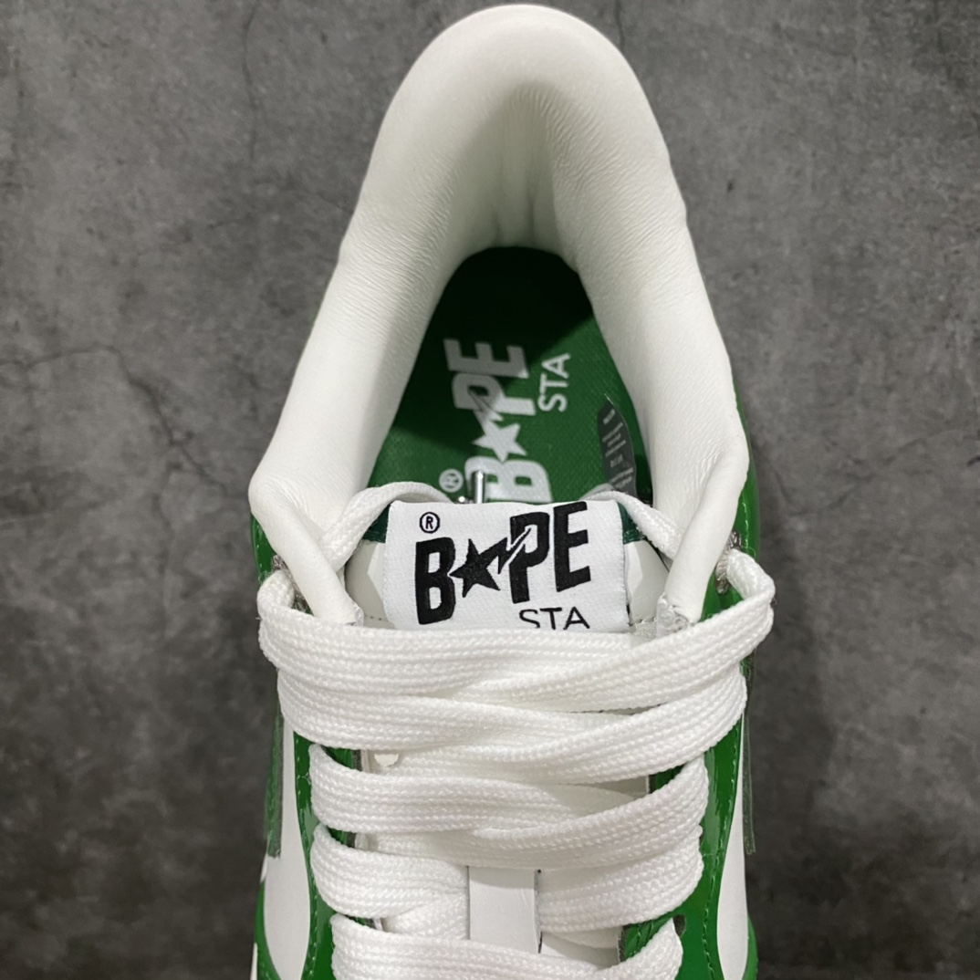 图片[8]-M版纯原 Bape Sta To Low 猿人头低帮运动休闲板鞋 白绿漆皮 市售最高版本 原鞋开发 匠心打造 开发时长超过半年 鞋面内里均采用市场最好的头层牛皮 原数据进口机台高频印压LOGO 中底嵌入Ortholite缓震材质 全套包装 包含猿人logo定制防尘袋 定制迷彩鞋垫一副 尺码：36 38 40 41 42 42.5 43 44 45-选品中心