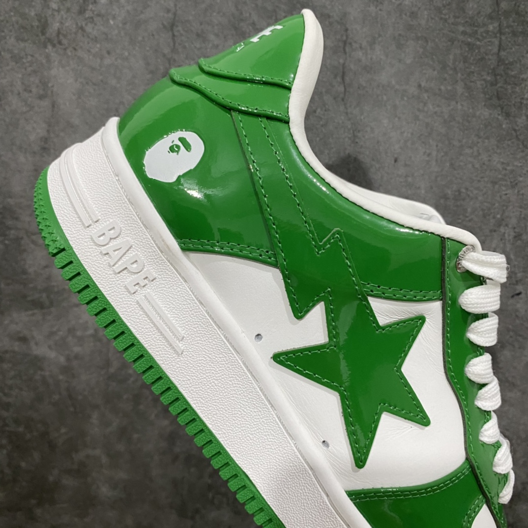 图片[7]-M版纯原 Bape Sta To Low 猿人头低帮运动休闲板鞋 白绿漆皮 市售最高版本 原鞋开发 匠心打造 开发时长超过半年 鞋面内里均采用市场最好的头层牛皮 原数据进口机台高频印压LOGO 中底嵌入Ortholite缓震材质 全套包装 包含猿人logo定制防尘袋 定制迷彩鞋垫一副 尺码：36 38 40 41 42 42.5 43 44 45-选品中心