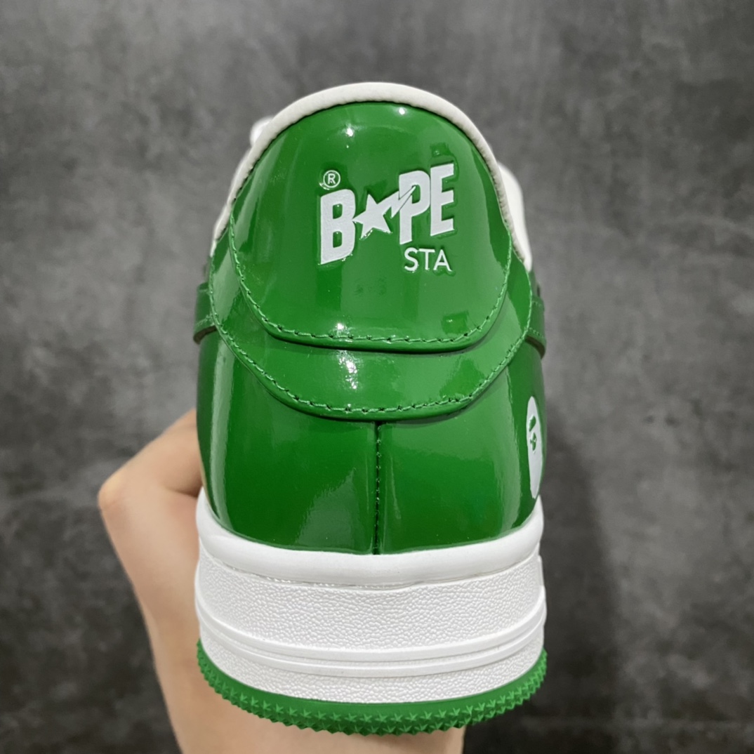 图片[3]-M版纯原 Bape Sta To Low 猿人头低帮运动休闲板鞋 白绿漆皮 市售最高版本 原鞋开发 匠心打造 开发时长超过半年 鞋面内里均采用市场最好的头层牛皮 原数据进口机台高频印压LOGO 中底嵌入Ortholite缓震材质 全套包装 包含猿人logo定制防尘袋 定制迷彩鞋垫一副 尺码：36 38 40 41 42 42.5 43 44 45-选品中心