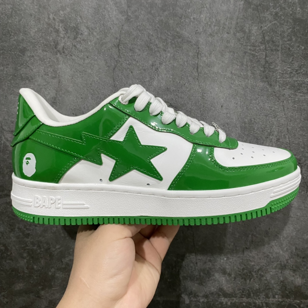 M版纯原 Bape Sta To Low 猿人头低帮运动休闲板鞋 白绿漆皮 市售最高版本 原鞋开发 匠心打造 开发时长超过半年 鞋面内里均采用市场最好的头层牛皮 原数据进口机台高频印压LOGO 中底嵌入Ortholite缓震材质 全套包装 包含猿人logo定制防尘袋 定制迷彩鞋垫一副 尺码:36 38 40 41 42 42.5 43 44 45-选品中心