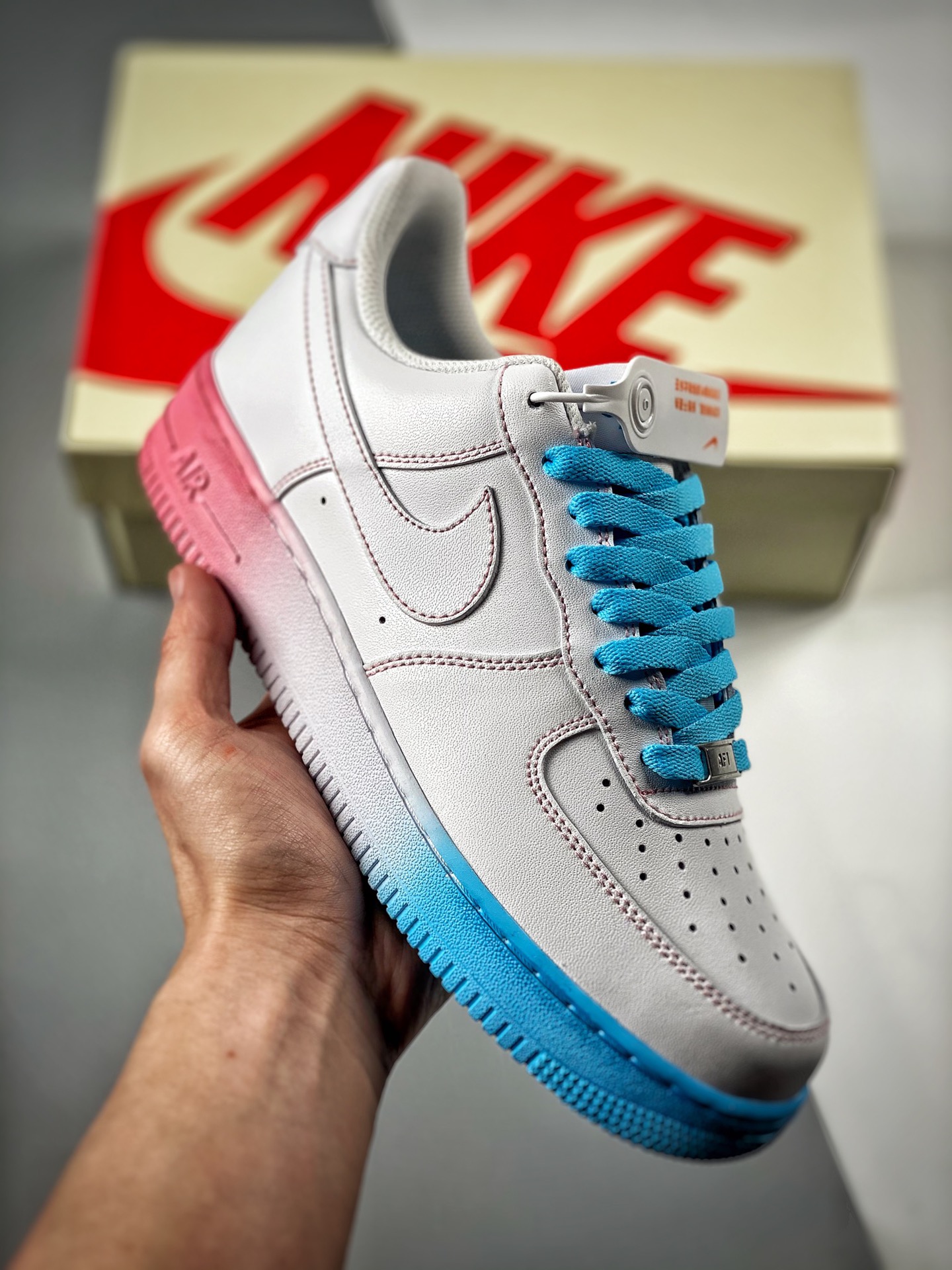 -3 Nike Air Force 1 '07 degradado rojo/azul, zapatillas casuales de caña baja estilo Air Force 1, reflectante 3M, tela …