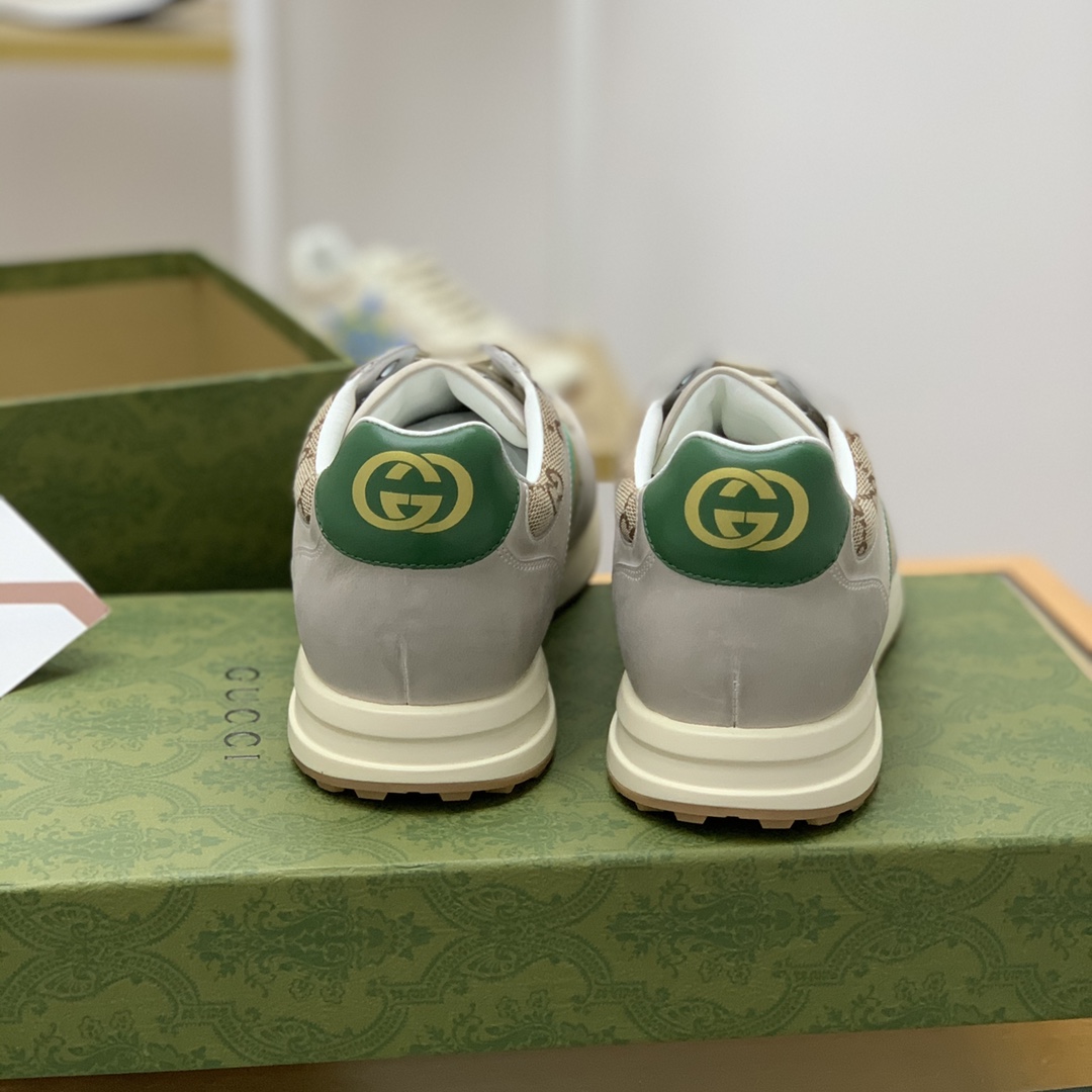 GUCCI古驰 采用牛皮，以红绿织带男士运动跑鞋