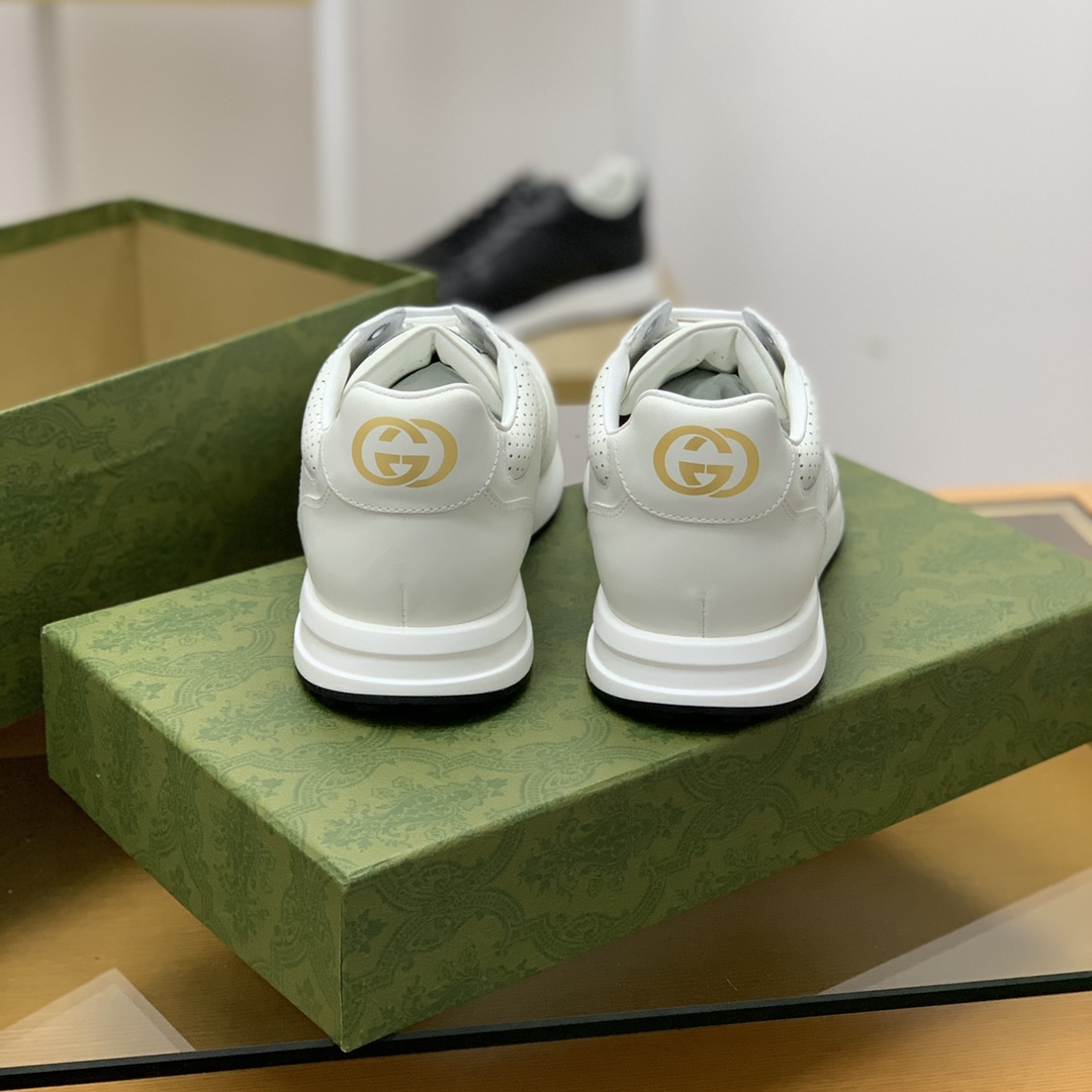 Gucci古驰  采用白色牛皮字母压花男士运动跑鞋