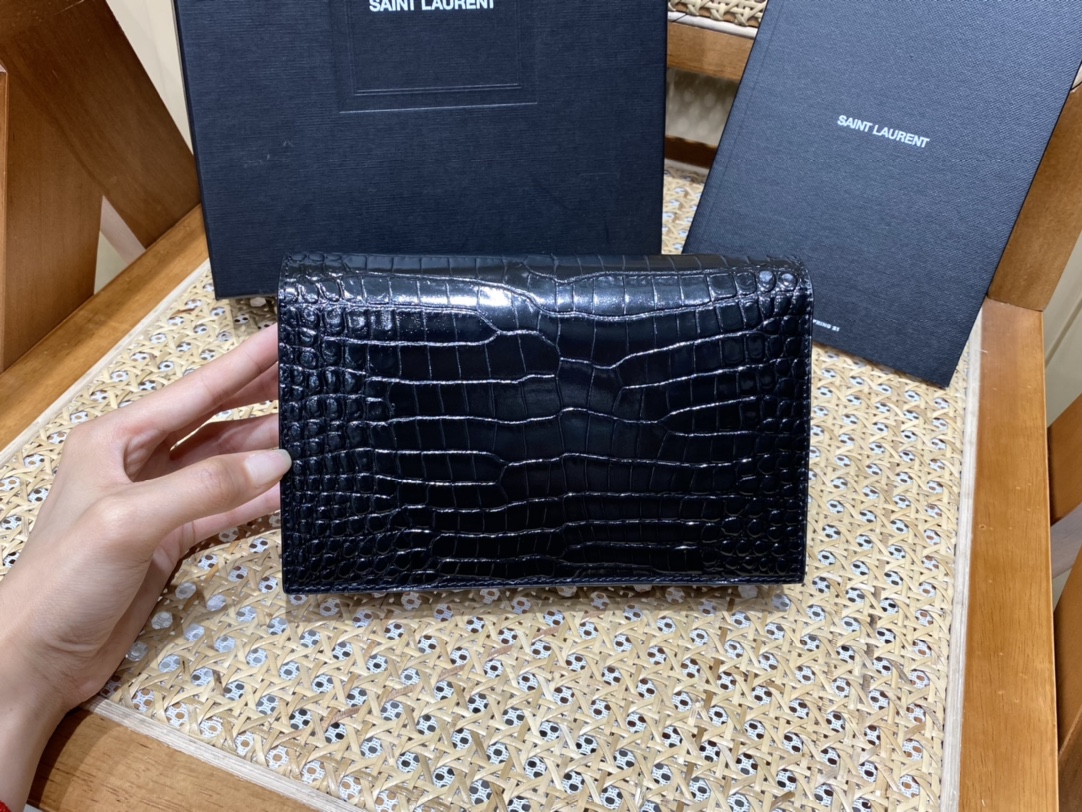 YSL KATE 19CM 流苏链条包 452159鳄鱼纹/黑色金扣