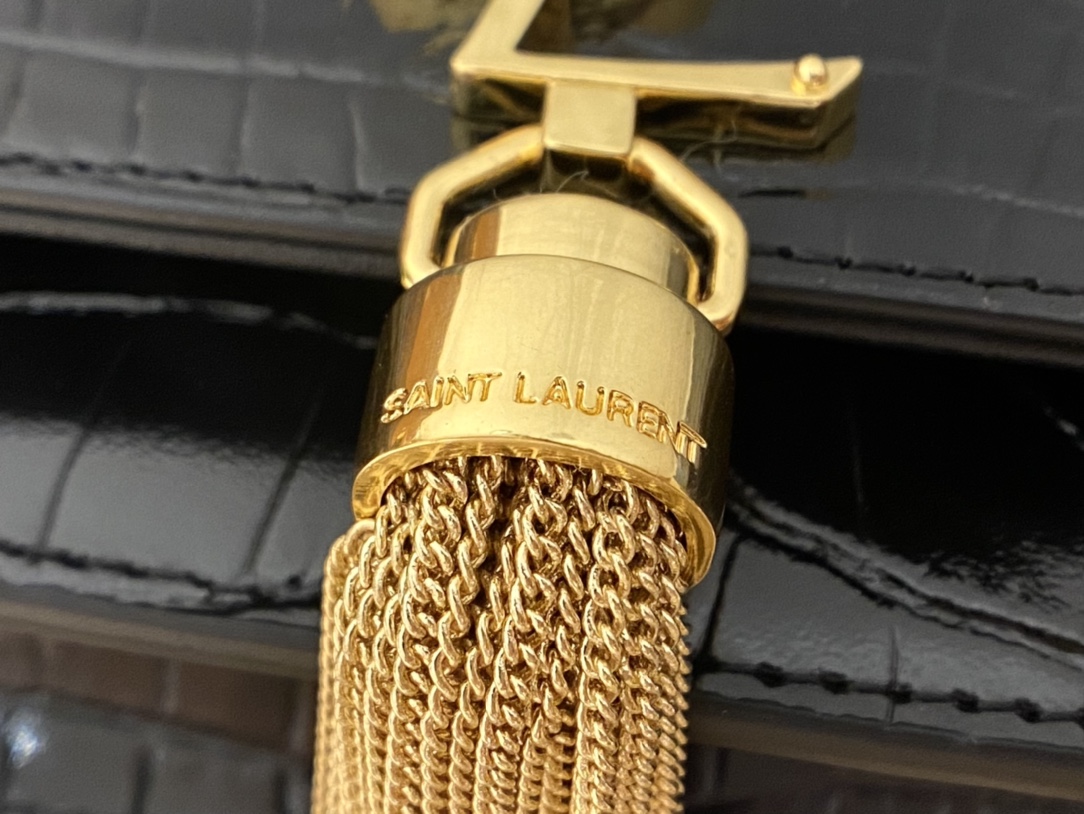 YSL KATE 19CM 流苏链条包 452159鳄鱼纹/黑色金扣