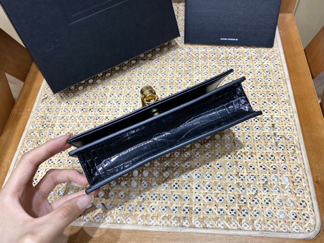 YSL KATE 19CM 流苏链条包 452159鳄鱼纹/黑色金扣