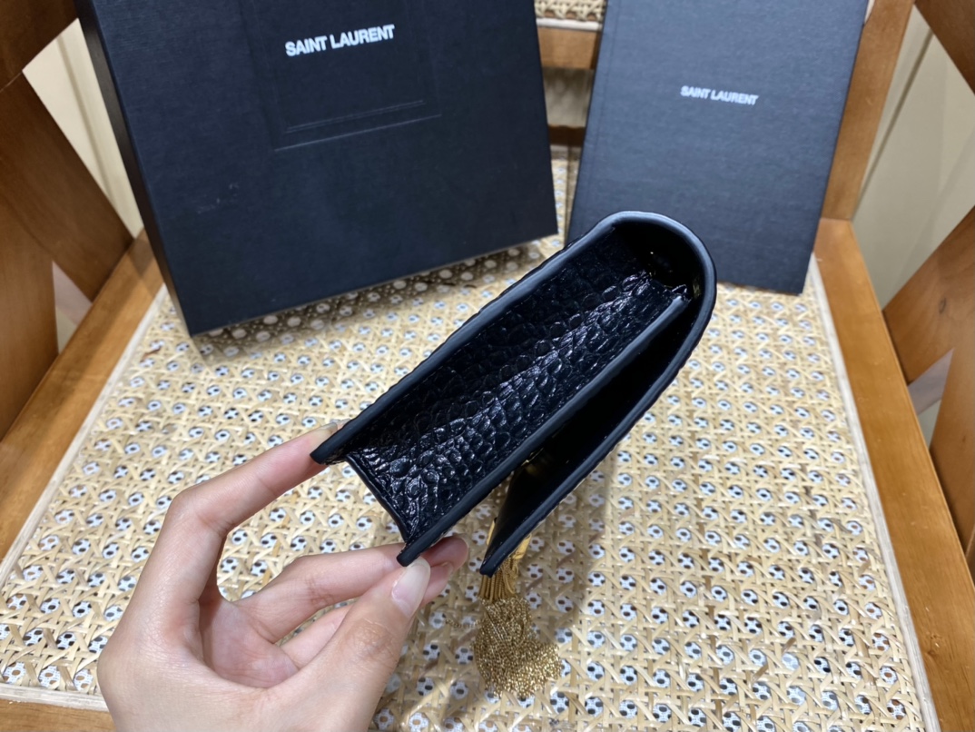 YSL KATE 19CM 流苏链条包 452159鳄鱼纹/黑色金扣