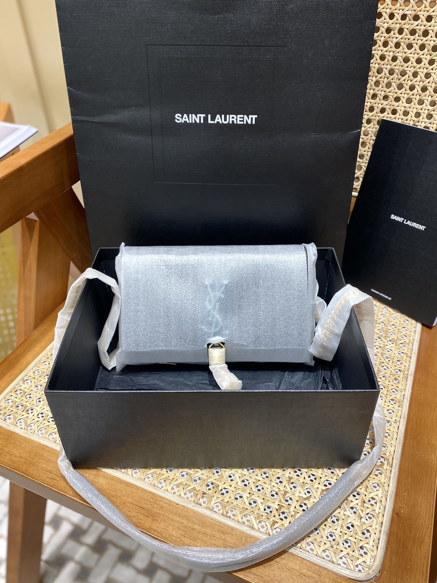 YSL KATE 19CM 流苏链条包 452159鳄鱼纹/黑色金扣