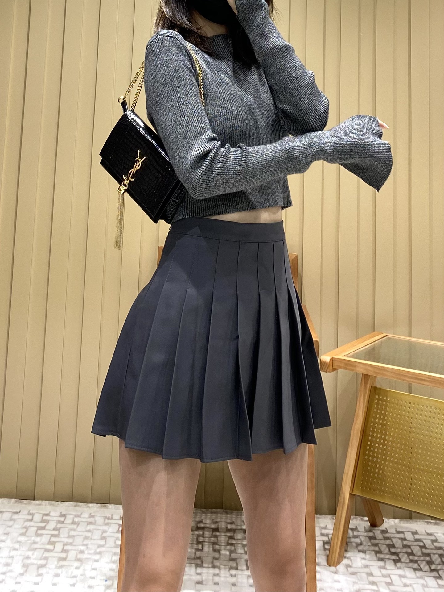 YSL KATE 19CM 流苏链条包 452159鳄鱼纹/黑色金扣