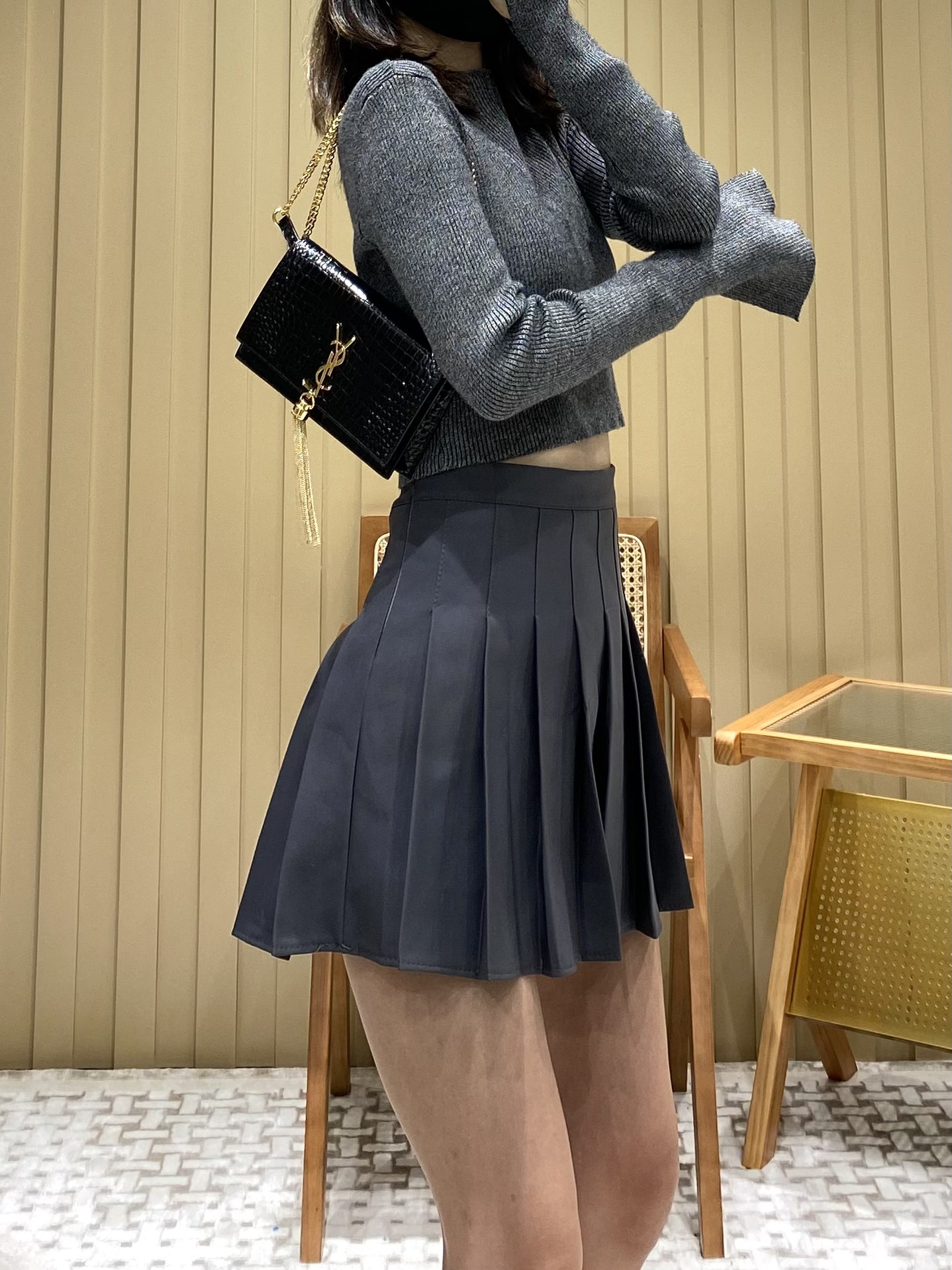 YSL KATE 19CM 流苏链条包 452159鳄鱼纹/黑色金扣