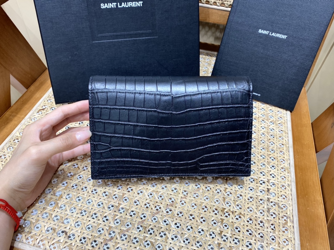 YSL KATE 19CM 流苏链条包 452159鳄鱼纹/黑色银扣