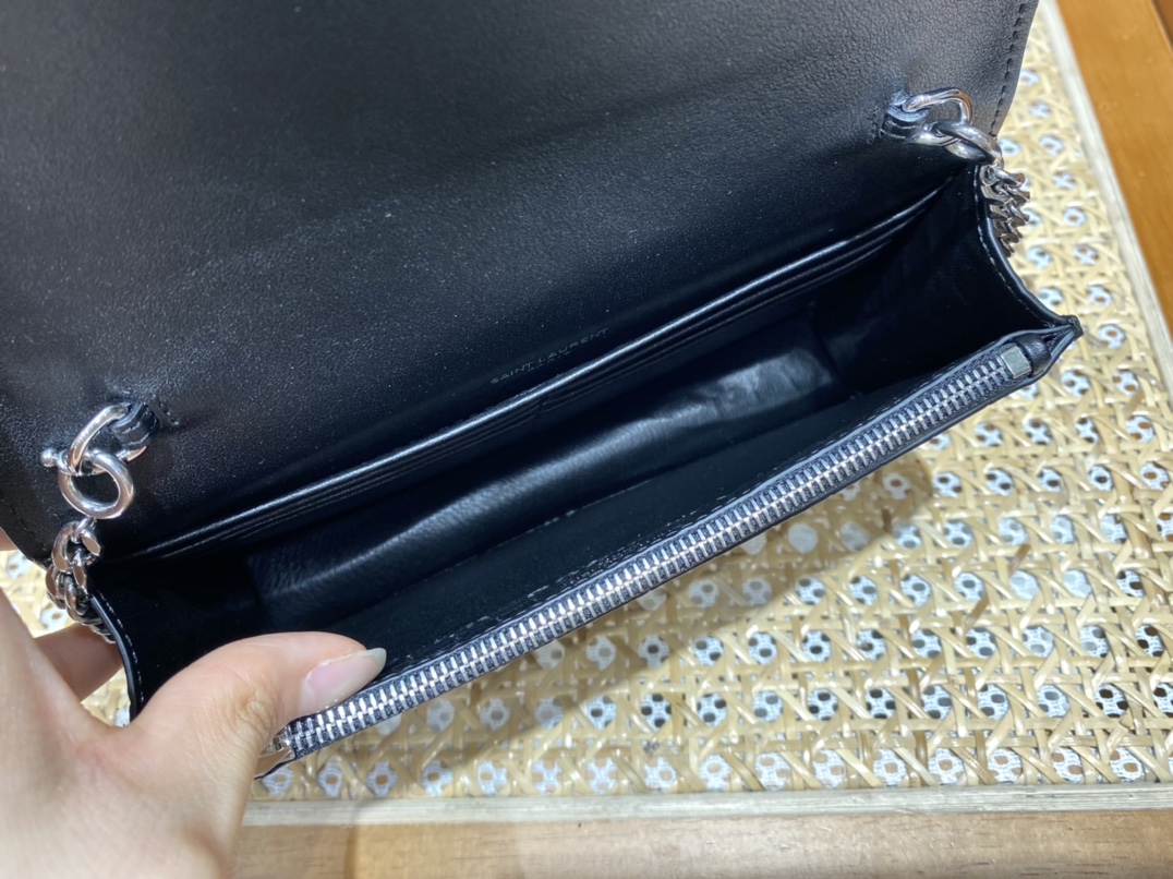 YSL KATE 19CM 流苏链条包 452159鳄鱼纹/黑色银扣