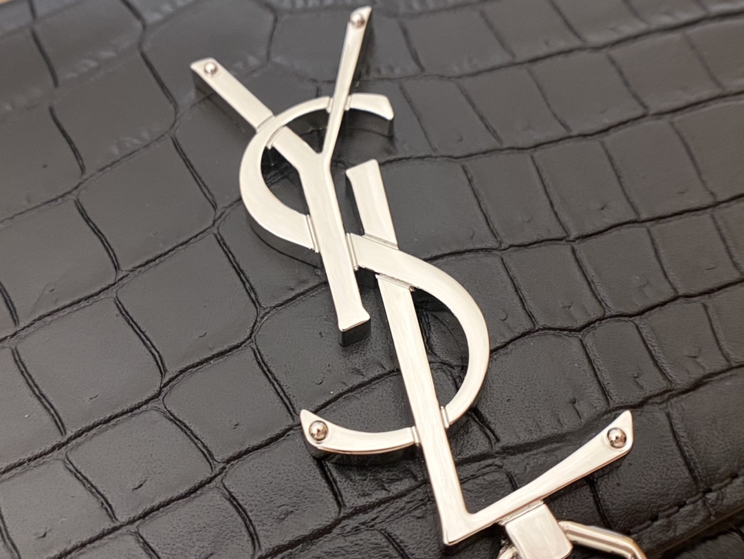 YSL KATE 19CM 流苏链条包 452159鳄鱼纹/黑色银扣