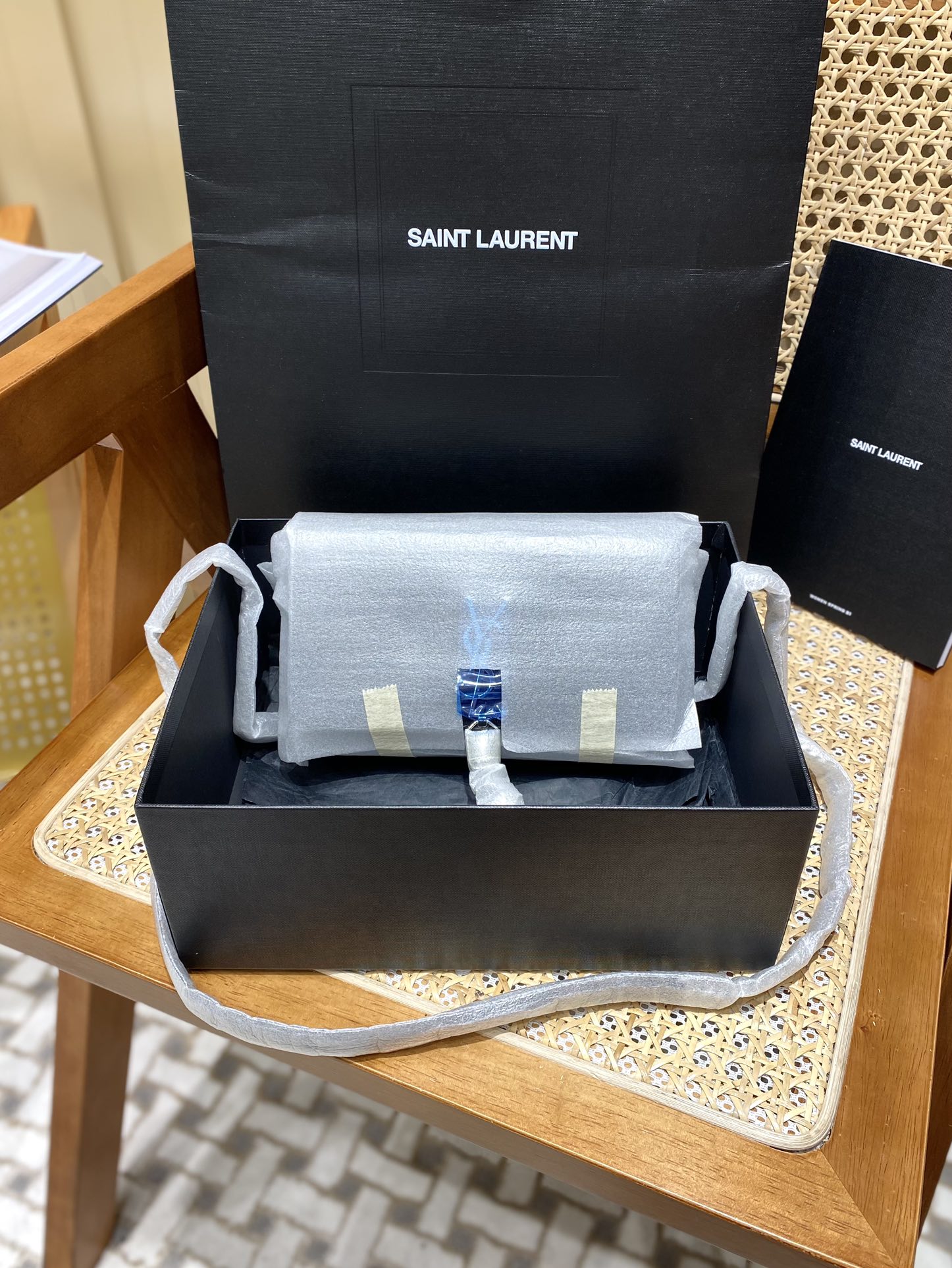 YSL KATE 19CM 流苏链条包 452159鳄鱼纹/黑色银扣