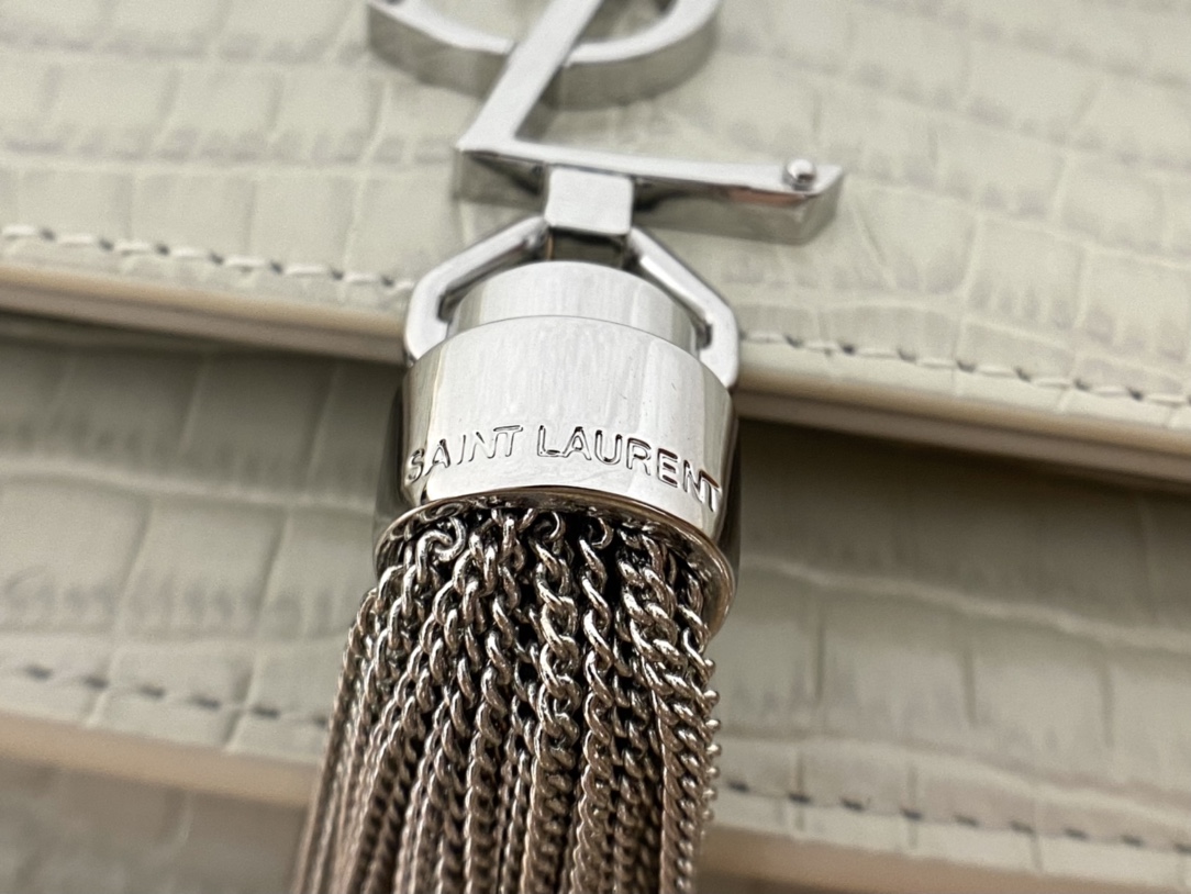 YSL KATE 19CM 流苏链条包 452159鳄鱼纹/白色银扣