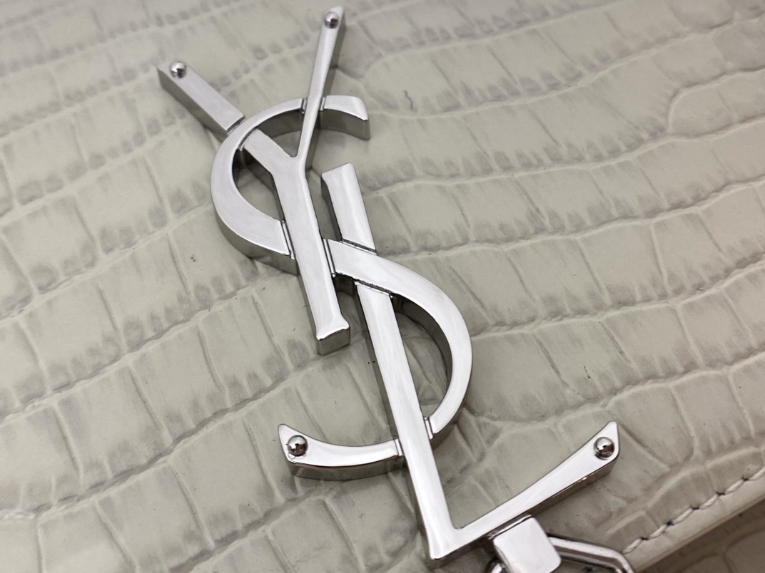 YSL KATE 19CM 流苏链条包 452159鳄鱼纹/白色银扣