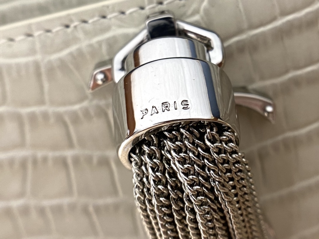 YSL KATE 19CM 流苏链条包 452159鳄鱼纹/白色银扣