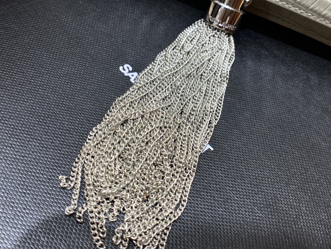 YSL KATE 19CM 流苏链条包 452159鳄鱼纹/白色银扣