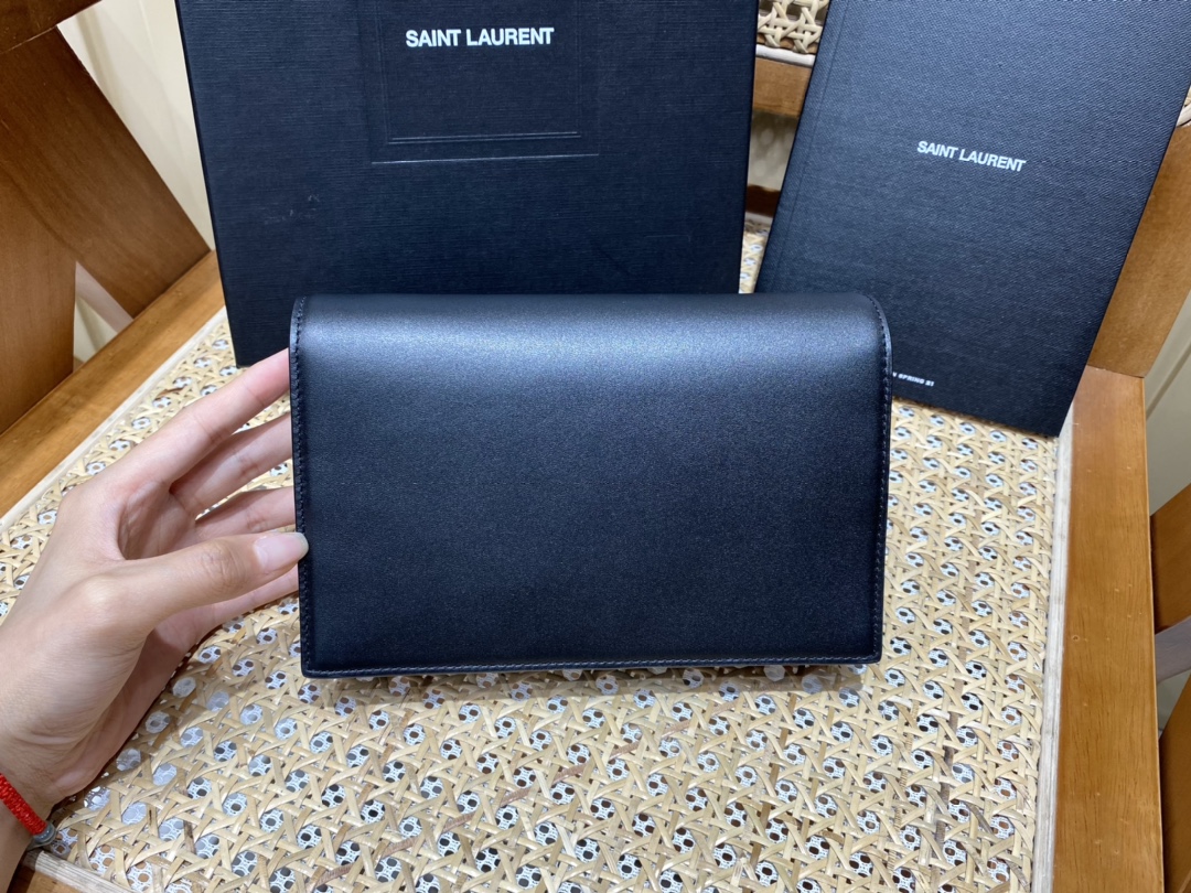 YSL KATE 19CM 流苏链条包 452159平纹/黑色金扣