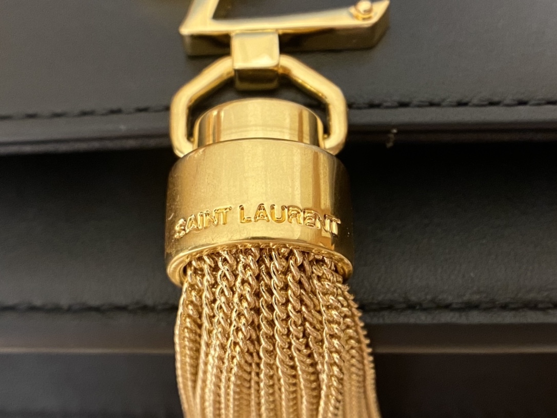 YSL KATE 19CM 流苏链条包 452159平纹/黑色金扣