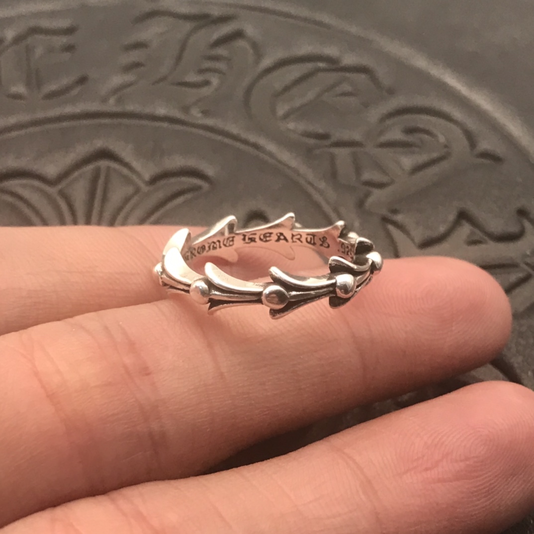 Chrome Hearts 高版本克罗心鸢尾花波浪纹鱼骨戒指