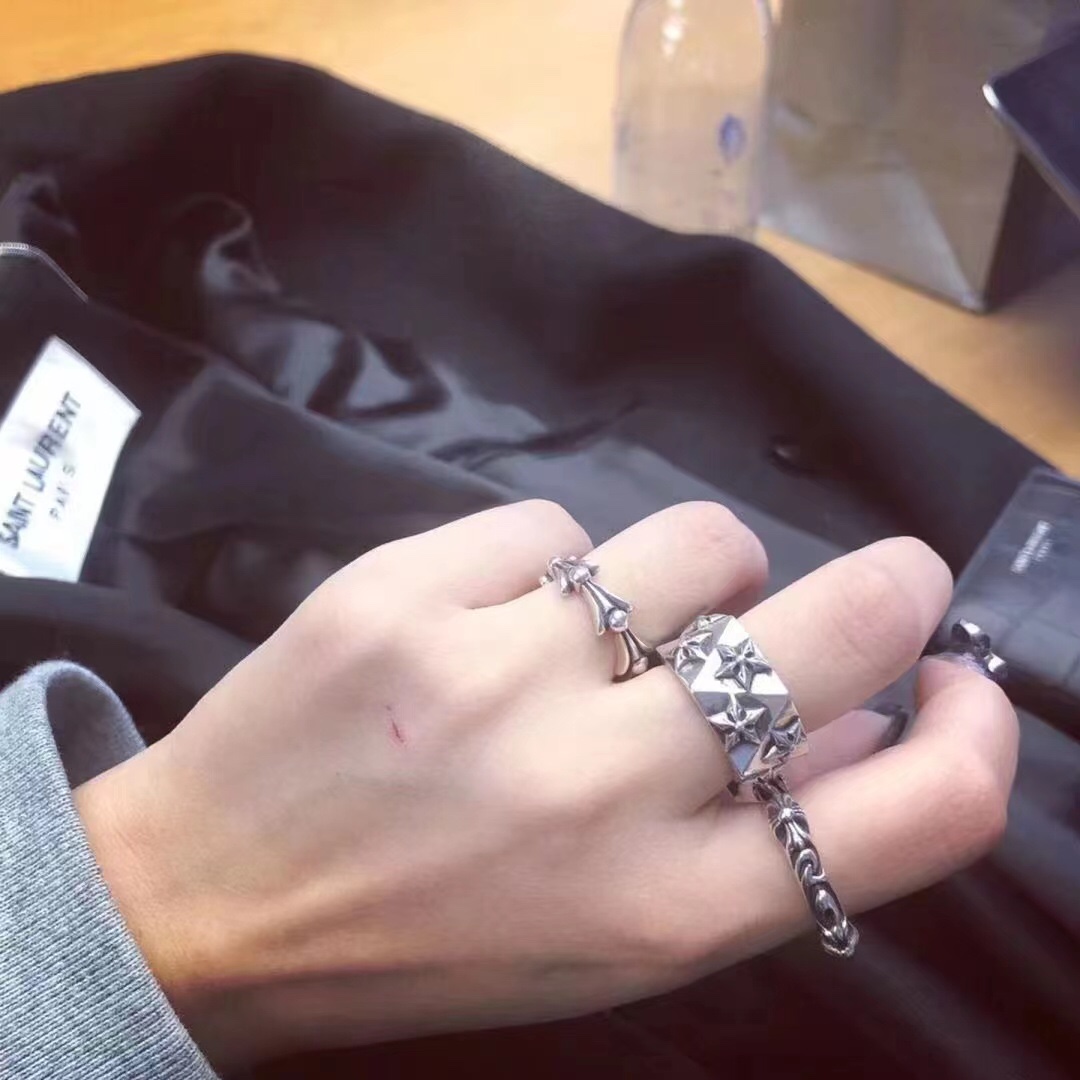 Chrome Hearts 高版本克罗心鸢尾花波浪纹鱼骨戒指