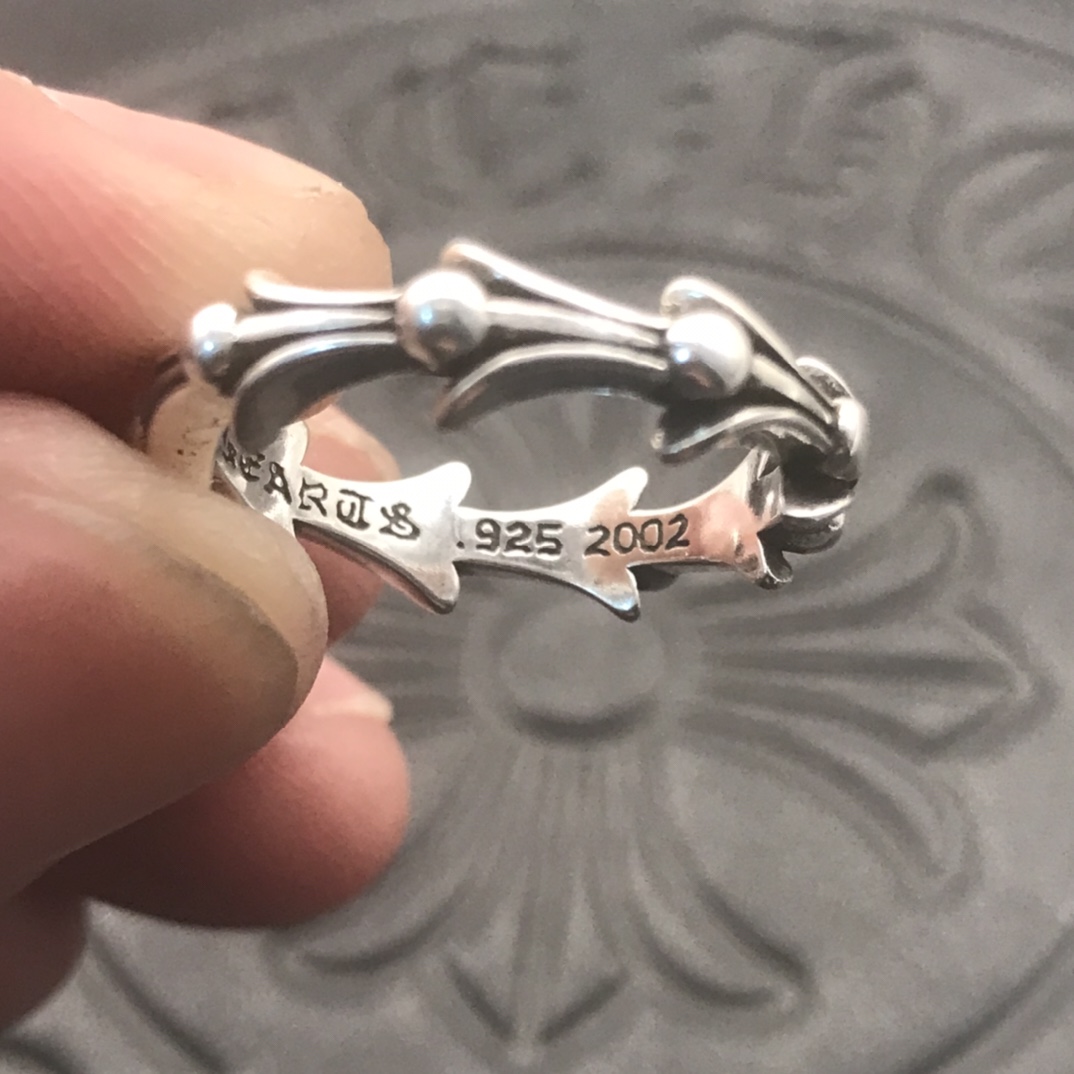 Chrome Hearts 高版本克罗心鸢尾花波浪纹鱼骨戒指