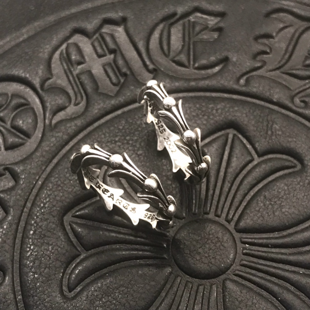 Chrome Hearts 高版本克罗心鸢尾花波浪纹鱼骨戒指