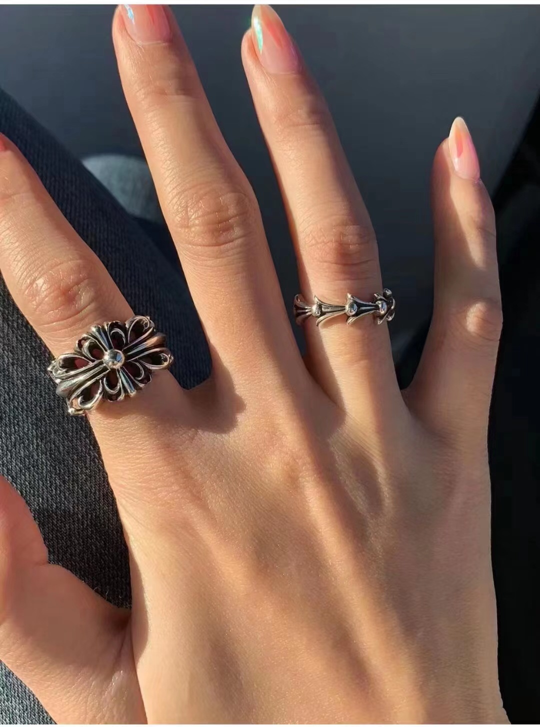 Chrome Hearts 高版本克罗心鸢尾花波浪纹鱼骨戒指