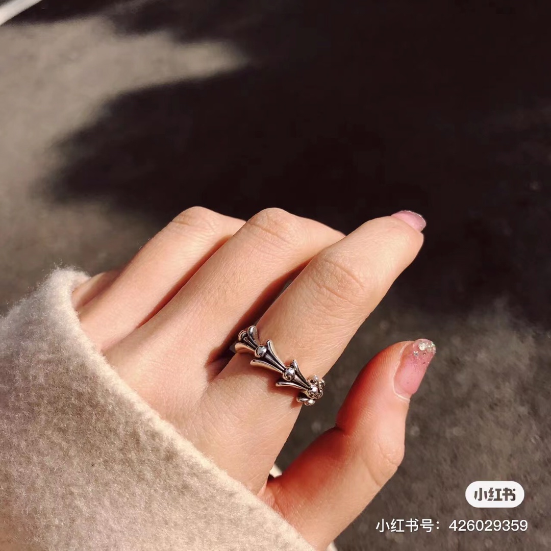Chrome Hearts 高版本克罗心鸢尾花波浪纹鱼骨戒指