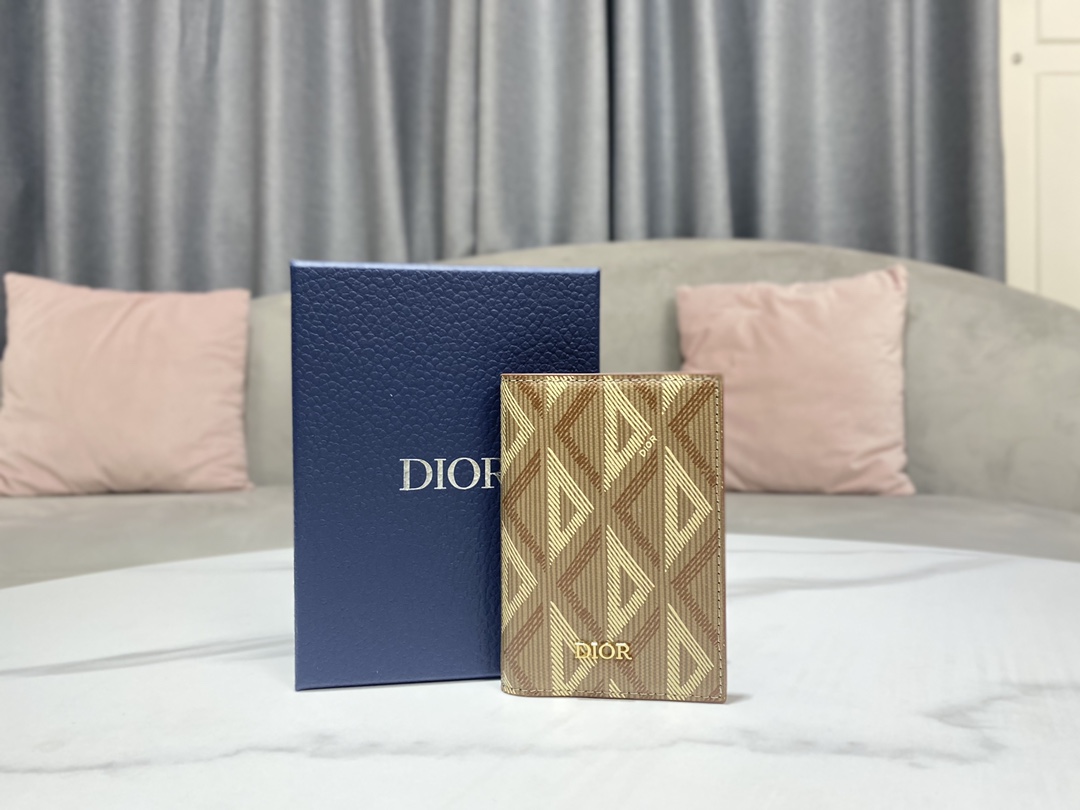 Dior Wallet Card pack Coffee Color Gold Yellow Canvas Cotton Cowhide Diamond