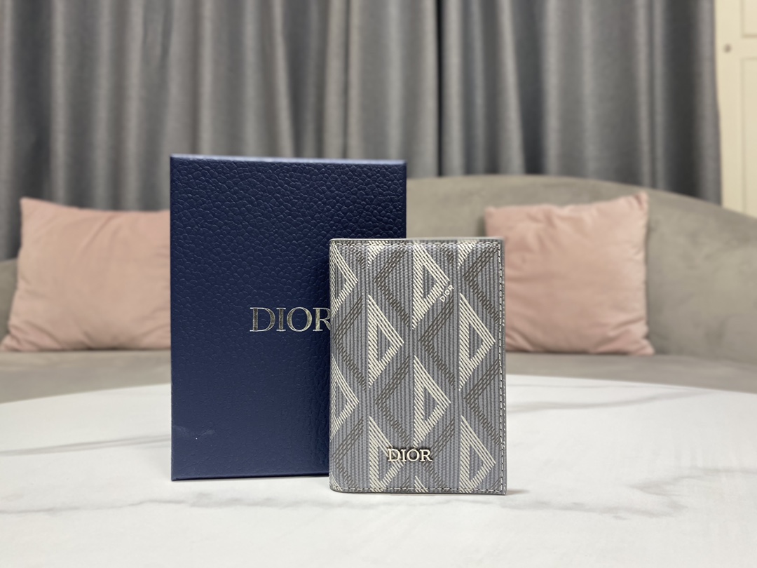 Dior Wallet Card pack Grey Silver Yellow Canvas Cotton Cowhide Diamond