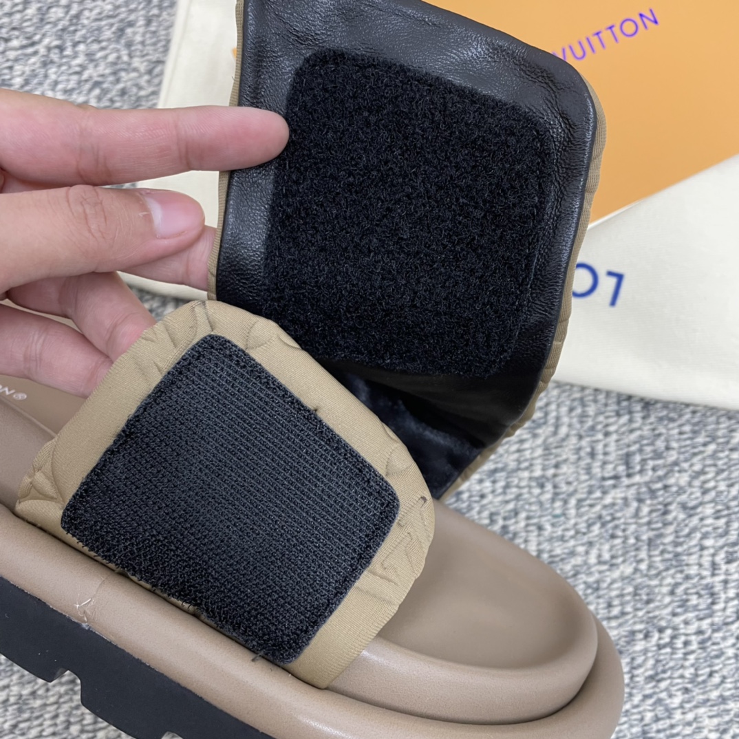 LV/路易威登 1v驴牌|𝟐𝟎𝟐𝟐春夏浮雕厚底 魔术贴拖鞋