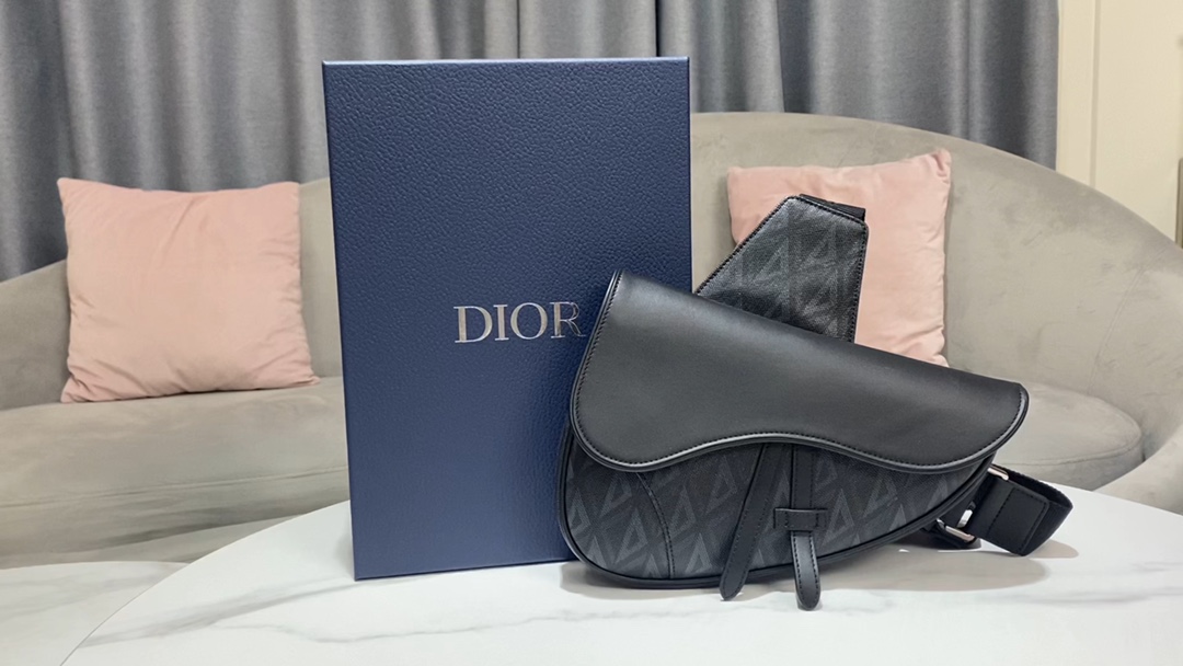 Dior AAAAA
 Saddle Bags Black Canvas Cowhide Diamond