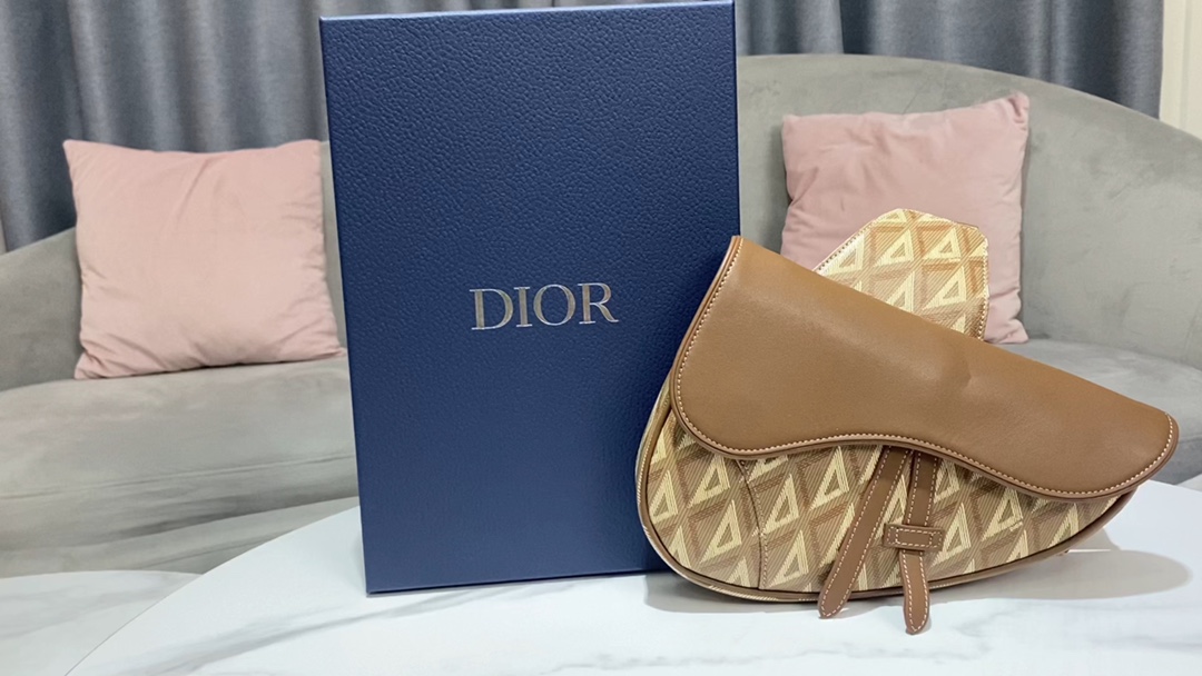 Dior Saddle Bags Coffee Color Canvas Cowhide Diamond