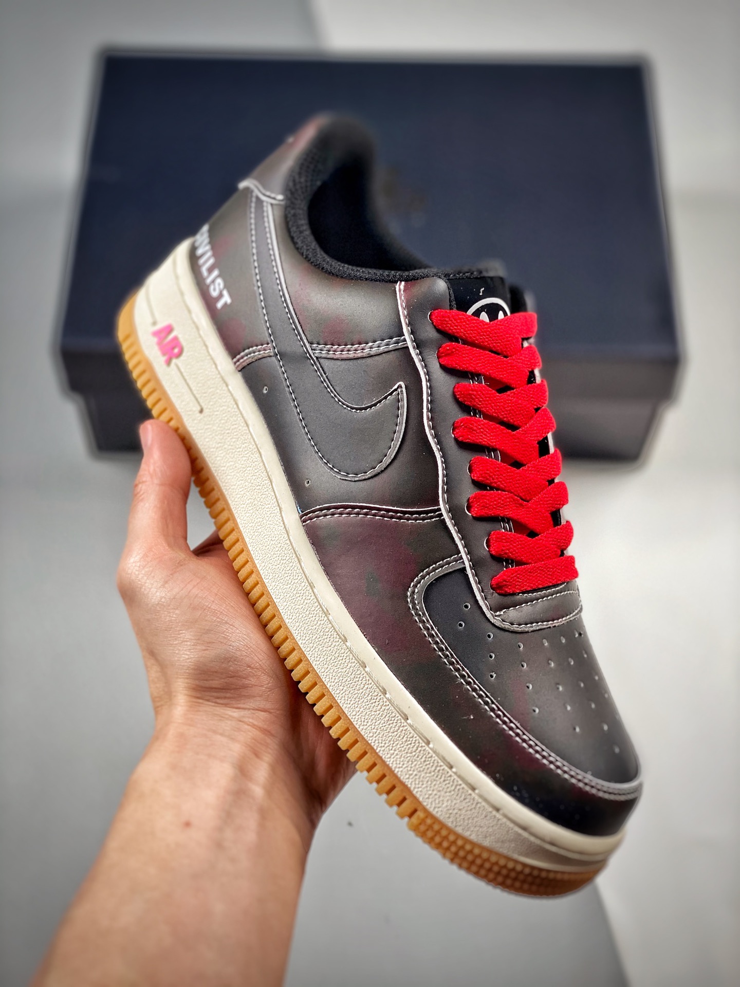 -3 Nike Air Force 1 Low '07 negro/rojo, zapatillas casuales de caña baja estilo Air Force 1, piel personalizada de fábr…