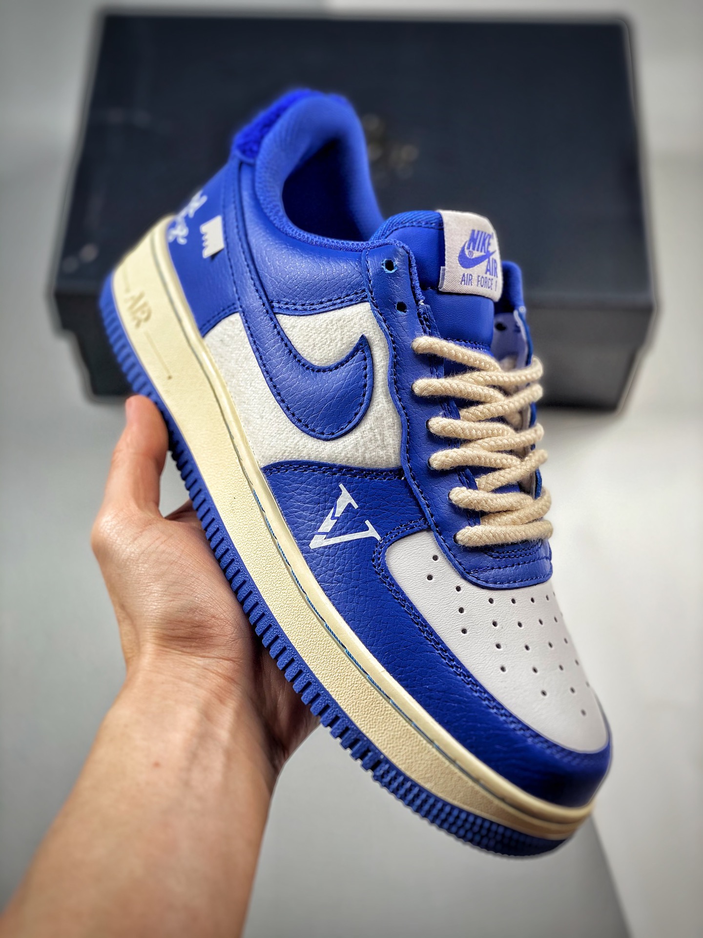 -3 Nike Air Force 1 Low '07 Azul V, zapatillas casuales de caña baja Air Force One, cuero personalizado de fábrica, caj…