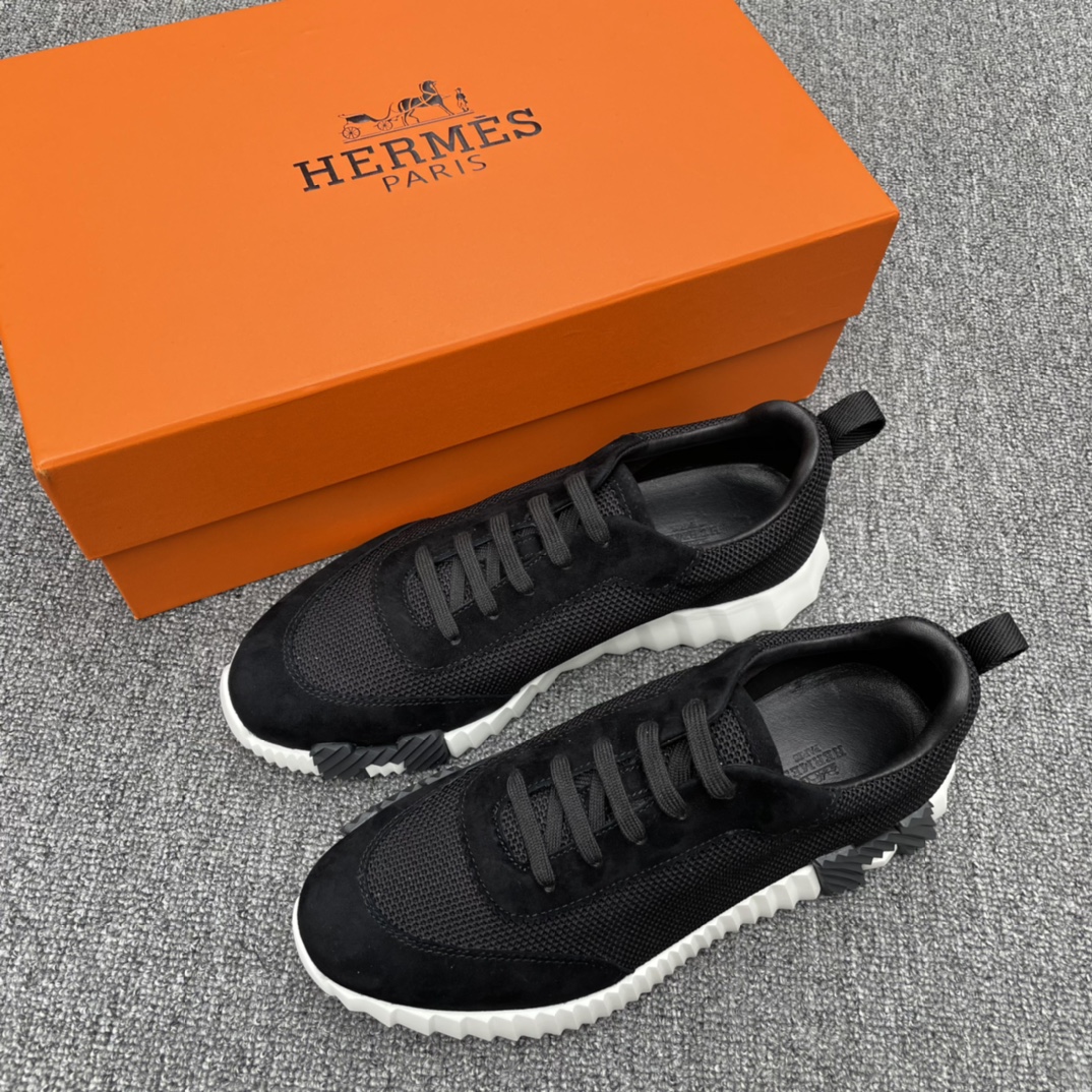 Hermes Shoes Sneakers Black Chamois Rubber Sheepskin TPU Fashion Casual