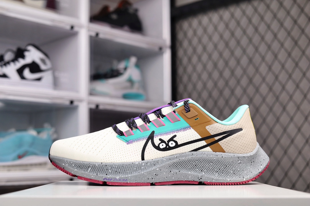 H0 纯原版本 原档案数据开发纸版楦型内里嵌入定型海绵中底搭载前Zoom+全掌React配置 全新耐克Nike Zoom Pegasus 38 白蓝黄 38代超级飞马涡轮增压马拉松休闲运动慢跑鞋