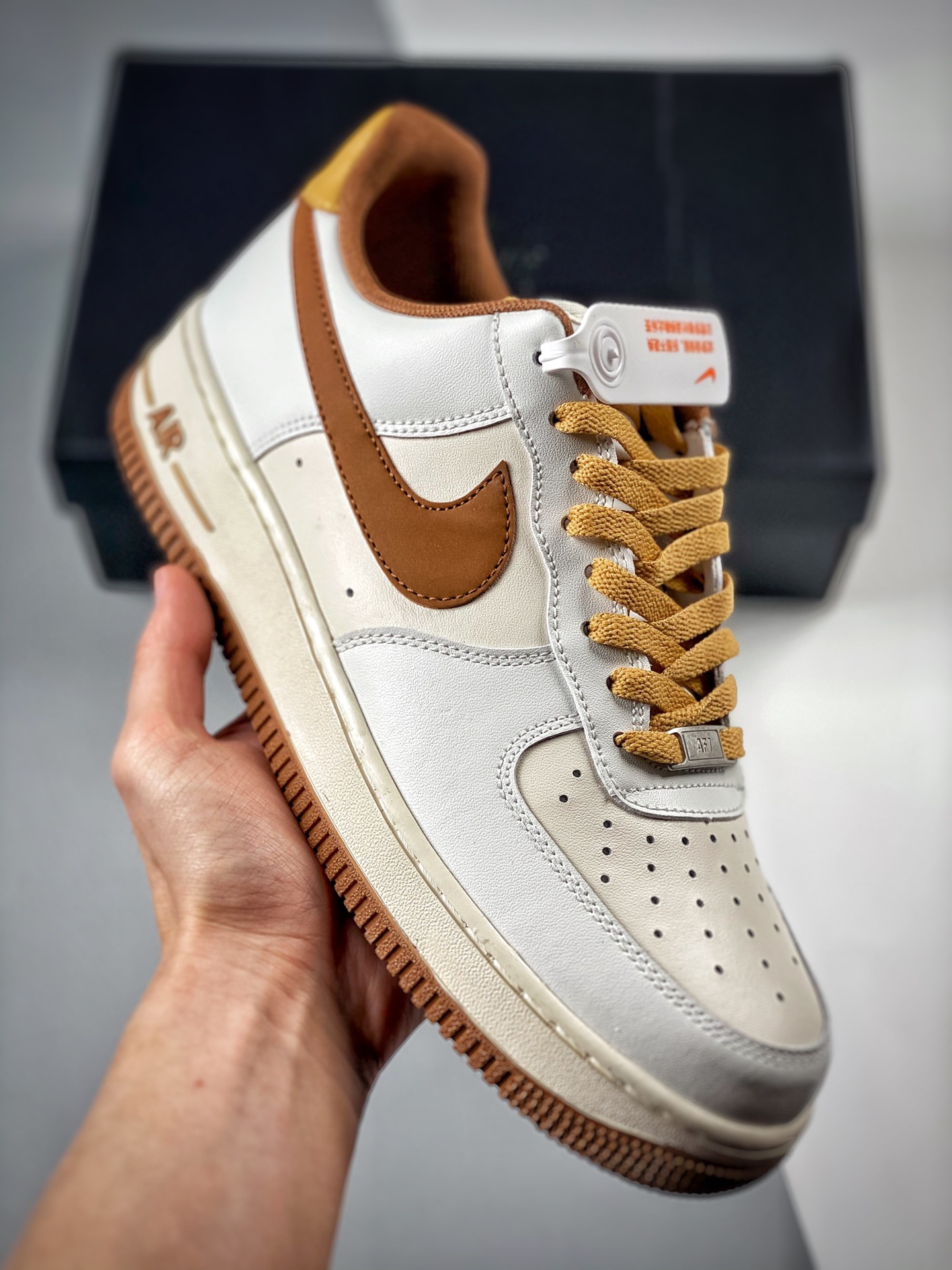 -3 Nike Air Force 1 Low '07 blanco/marrón, zapatillas casuales de caña baja estilo Air Force 1, piel personalizada de f…