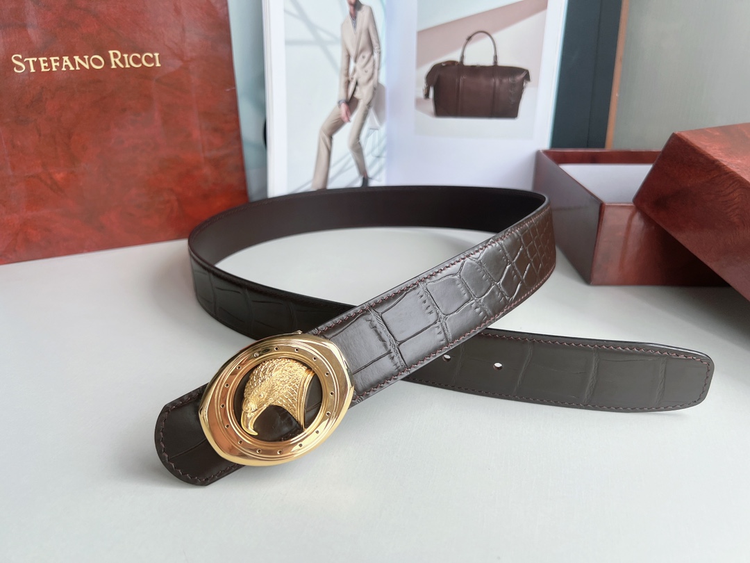 Stefano. Ricci 史蒂芬   精钢材质手工雕刻工艺鹰头男士3.8cm腰带