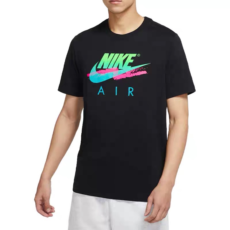 Nike Odzież T-Shirt Czarny Biały Drukowanie