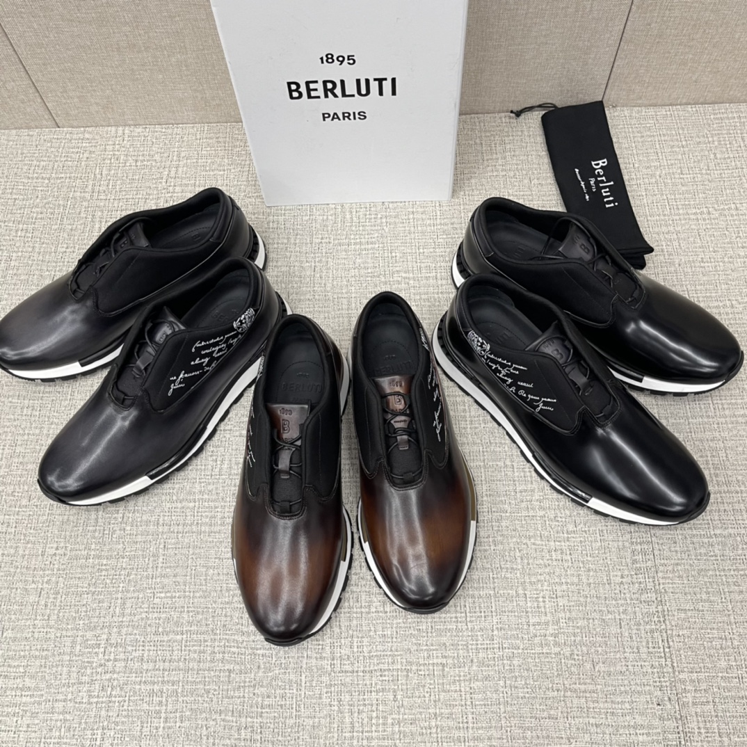 Berlut*布鲁提第三代升级版大底最新款运动男士休闲运动鞋跑鞋采用进口开边珠亮牛皮拼接改色牛胚皮打造对