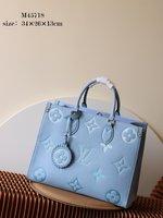 Louis Vuitton LV Onthego Tote Bags Blue Sky Yellow Weave Cowhide M45717